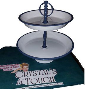 NWT Decorative 2-Tier Enameled Metal Tray with Distressed Finish & Handle